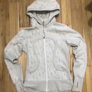Lululemon Womens White/Grey Patterned Full Zip Logo Fitted Scuba Hoodie - Size 2